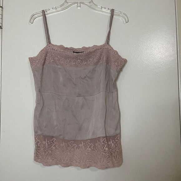 EILEEN FISHER Pink lace trim silk camisole blouse medium - Picture 1 of 5